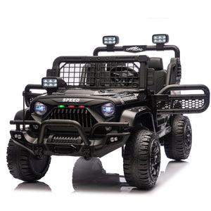 English Elm 24v Dual Motor Two Seat Kids Electric Ride on Car with Remote Control and Bluetooth Audio Black W1578P305897
