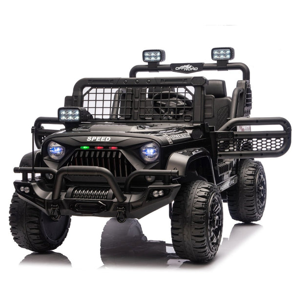 English Elm 24v Dual Motor Two Seat Kids Electric Ride on Car with Remote Control and Bluetooth Audio Black W1578P305897