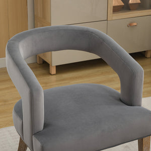 English Elm 25.79" Wide Modern Barrel Accent Chair In Gray Velvet With Weathered Wood Legs For Dining & Living Rooms W3118P254209