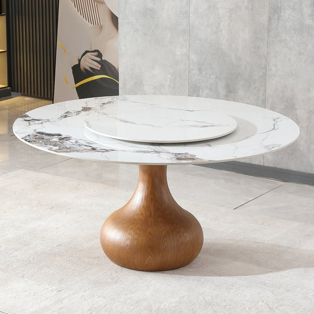 English Elm 53" Round Sintered Stone Dining Table With Elegant Marble Finish & Lazy Susan For Compact Spaces P1 W2699S00018-GIGA