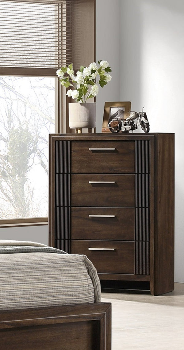 English Elm 1pc Modern 9-Drawer Dresser with Round Knobs, Gunmetal Wood-Pattern Finish, Stylish Bedroom Storage Brown 36 L x 19 W x 50 H B2741P346360