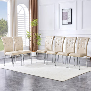 English Elm A Set of 2 Crystal Button Faux Leather Dining Chairs with Embossed Croc Texture Beige,Silver W3226P344041
