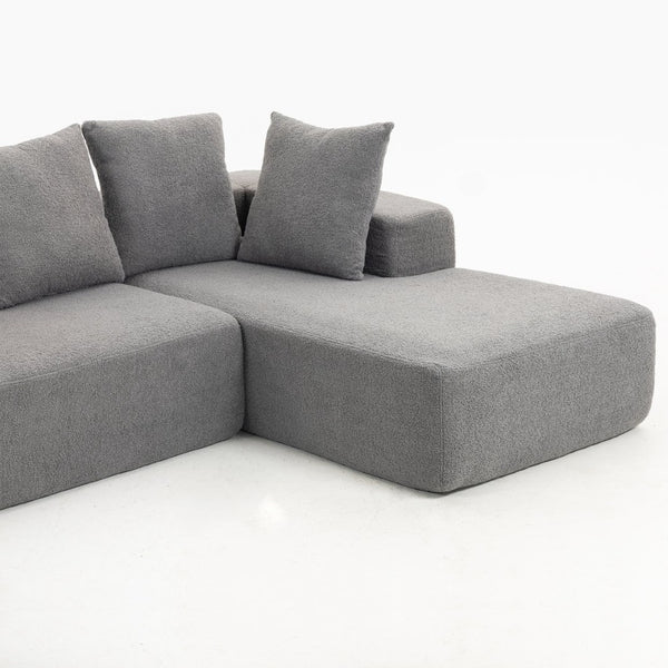 English Elm Full Foam Modular L-shaped Sectional Sofa Flannelette Upholstered with Five Throw Pillows Grey-Blue W3326S00024