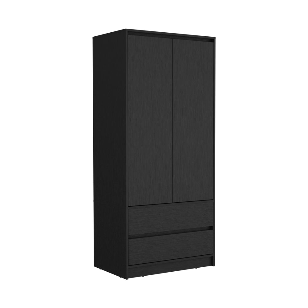 English Elm Armoire, Spacious Engineered Wood Wardrobe with Two Drawers, Hanging Rod and Hidden Storage Appeal Black 52 L x 19 W x 4 H B097S00100
