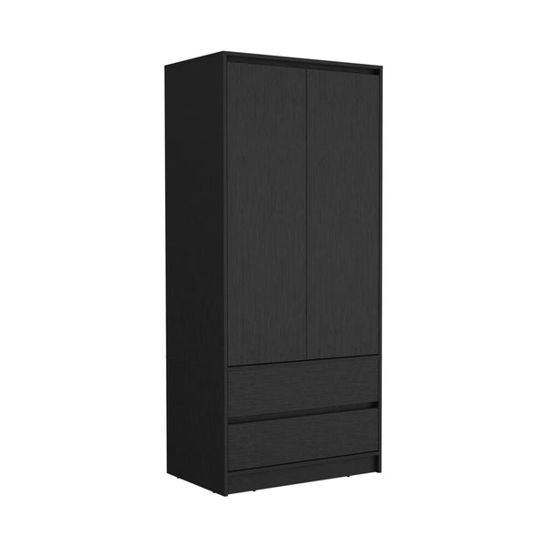 English Elm Armoire, Spacious Engineered Wood Wardrobe with Two Drawers, Hanging Rod and Hidden Storage Appeal Black 52 L x 19 W x 4 H B097S00100