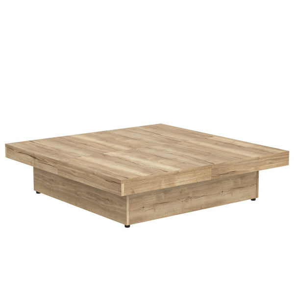 English Elm Square Marble Veneer Coffee Table with Sliding Top Hidden Storage Pedestal Base Natural N735P388120N