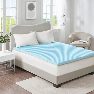 Sleep Philosophy 3" Gel Memory Foam Casual All Season Reversible Hypoallergenic Cooling Mattress Topper BASI16-0420 Blue