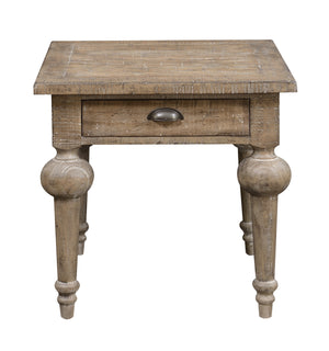 English Elm Wallace & Bay - Taupe Rustic Square End Table in Solid Wood Finish – Sandstone Buff Color, Durable & Low-Maintenance (24") B2709P212411