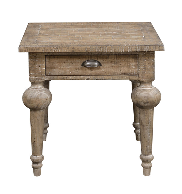 English Elm Wallace & Bay - Taupe Rustic Square End Table in Solid Wood Finish – Sandstone Buff Color, Durable & Low-Maintenance (24") B2709P212411