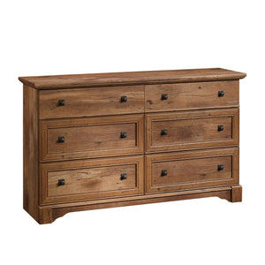 English Elm Dresser, Contemporary Brown Finish With Deep Drawers & Sleek Metal Handles For Modern Storage Solutions B356P402624