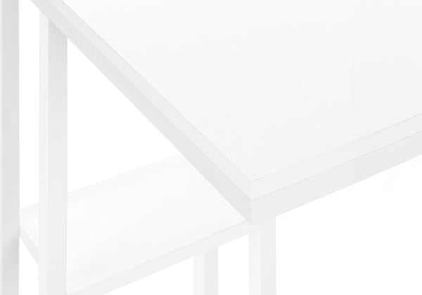 English Elm Accent Table - C-Shaped Modern Design For Living Room & Bedroom, White Marble Top & Metal Frame B2710P219402