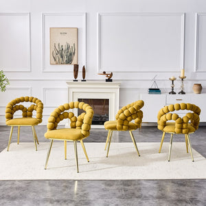 English Elm Set of 4 Velvet Bubble Chain Dining Chairs with Glam Metal Legs for Modern Kitchens Gold,Yellow W1512P491593