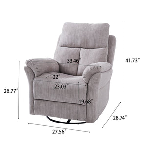 English Elm Manual Beige Swivel Rocking Recliner - Chenille 360° Glider, Adjustable Back & Leg Support, Cozy Seat W2121P371020