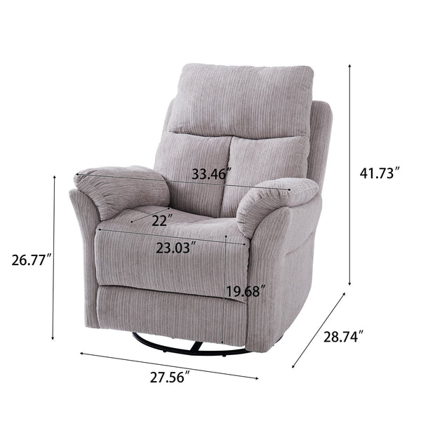 English Elm Manual Beige Swivel Rocking Recliner - Chenille 360° Glider, Adjustable Back & Leg Support, Cozy Seat W2121P371020