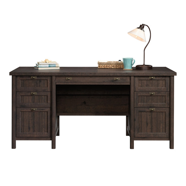 English Elm Executive Desk - Warm Brown Finish With Ample Storage, Cable Management & Durable Design For Home Office B356P402585