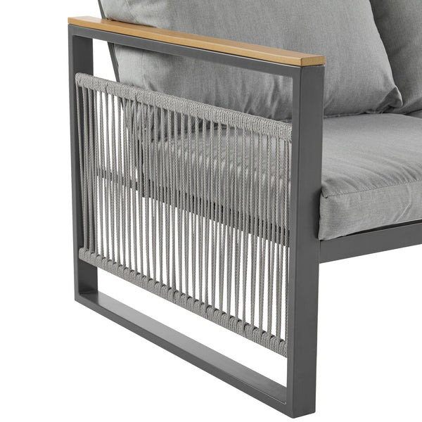 English Elm Christopher Knight Home® - 4-Pieces Outdoor Metal Patio Furniture Set with Deep-Seat Cushions, Teslin Rope, Wood-Look Tabletop, Rust-Resistant Frame Natural+Grey N780P2540723G