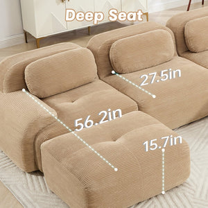 English Elm L-shaped Modular Corduroy Sectional Sofa Ergonomic Low Profile Living Room Seating Camel W714S01240