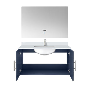 English Elm Navy Blue Bath Vanity Set With White Quartz Top, Chrome Faucet, And Led Mirror For Modern Spaces B2731S01313
