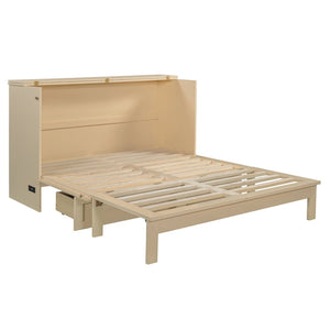 English Elm Queen Murphy Wall Bed with Usb Ports Storage Drawers and Cabinet Style Panel Front Gold N708S00010G-1