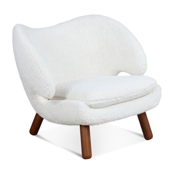English Elm Pelican Accent Chair Sherpa Upholstered Organic Sculptural Mid-century Walnut Legs Lounge B353P450647