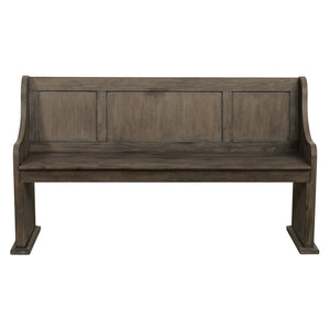 English Elm Dark Oak Distressed 62" Dining Bench with Curved Arms and Wooden Backrest, Church-Pew Style Seat B011P363841