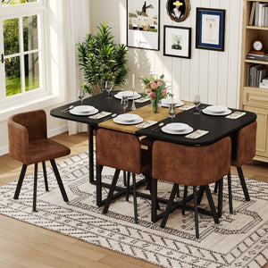 English Elm 7 Piece Modern Farmhouse Dining Set Suede Chairs Wood Grain Table Seats Six W3875S00100