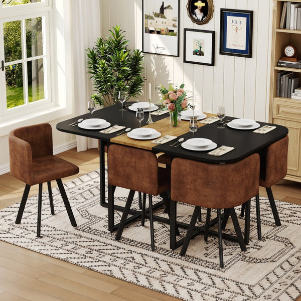 English Elm 7 Piece Modern Farmhouse Dining Set Suede Chairs Wood Grain Table Seats Six W3875S00100
