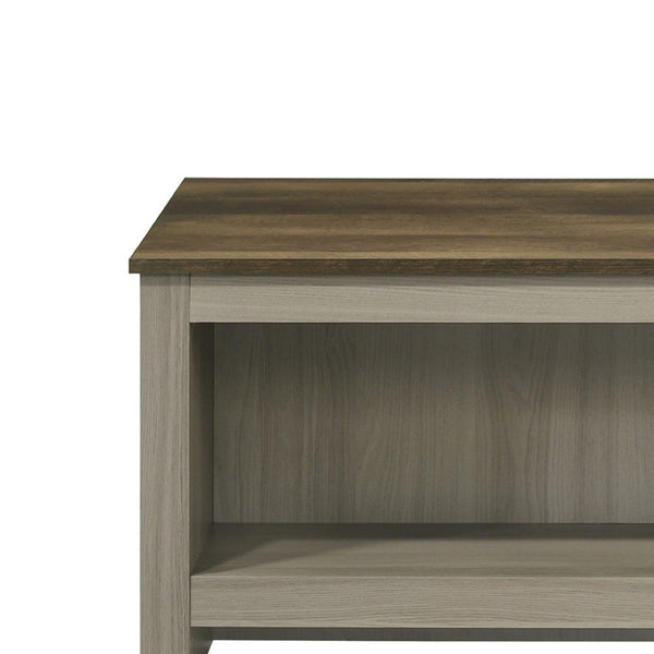 English Elm 43"w Two-tone Oak Coffee Table with Dual Open Shelves for Modern Living Rooms B016P416179