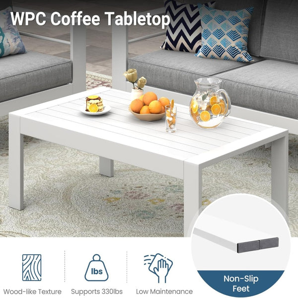 English Elm 43" Outdoor Aluminum Coffee Table with Slatted Wpc Top for Patio Deck Poolside White B082P454980