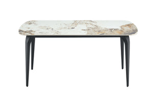 English Elm Modern Sintered Stone Rectangular Dining Table with Gold Accent Metal Base W3493S00016