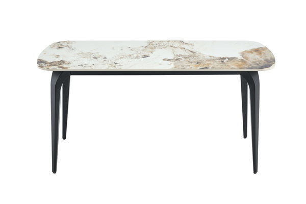 English Elm Modern Sintered Stone Rectangular Dining Table with Gold Accent Metal Base W3493S00016