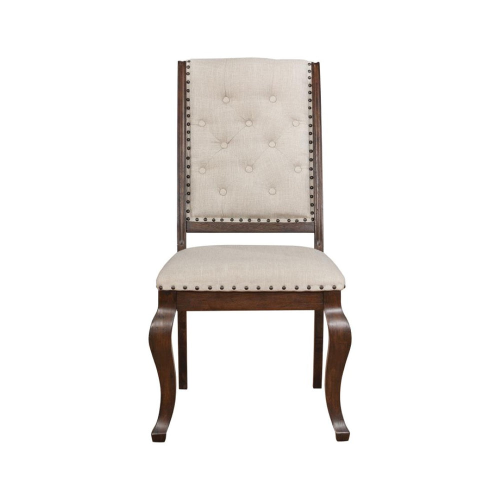English Elm Set Of 2 Cream Upholstered Dining Chairs With Tufted Backs & Nailhead Trim In Barley Java Finish B016P225455-GIGA