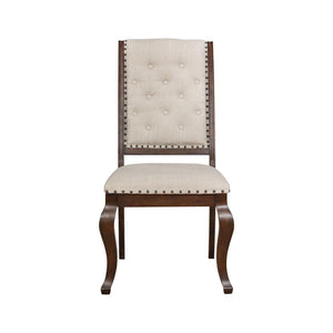 English Elm Set Of 2 Cream Upholstered Dining Chairs With Tufted Backs & Nailhead Trim In Barley Java Finish B016P225455-GIGA
