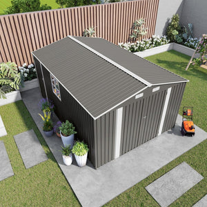 English Elm 10x14 Ft Galvanized Steel Outdoor Storage Shed with Lockable Doors and Vented Window W3213S00005