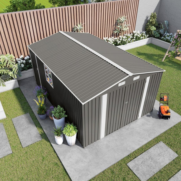 English Elm 10x14 Ft Galvanized Steel Outdoor Storage Shed with Lockable Doors and Vented Window W3213S00005