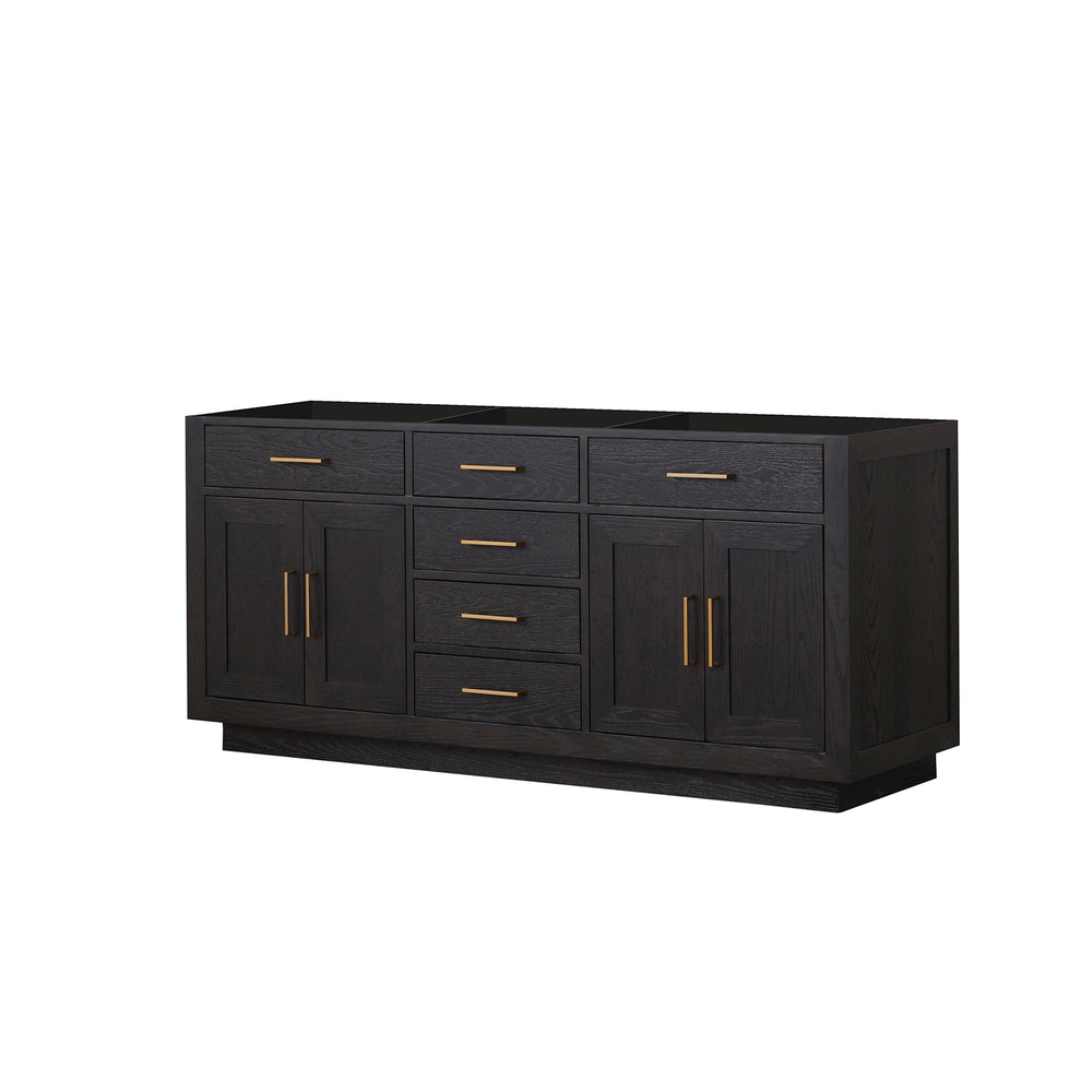 English Elm Black Double Oak 72" Double Sink Vanity - 22" Deep Midcentury Wood Cabinet, Soft-Close Drawers B2731P260846