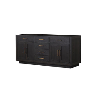 English Elm Black Double Oak 72" Double Sink Vanity - 22" Deep Midcentury Wood Cabinet, Soft-Close Drawers B2731P260846