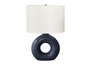 English Elm Lighting, Sculptural Donut Ceramic Table Lamp with Ivory Shade for Modern Interiors Blue B2710P461817