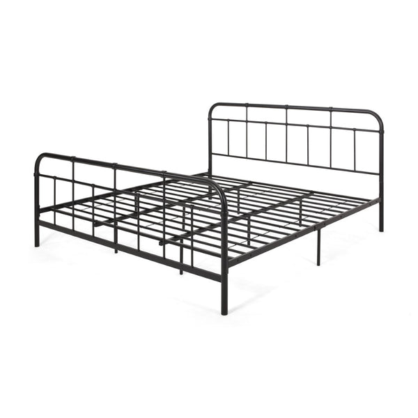 English Elm Queen Iron Platform Bed Pipe Style Frame No Box Spring Needed Industrial Loft Bedroom 64072.00FBLK-K