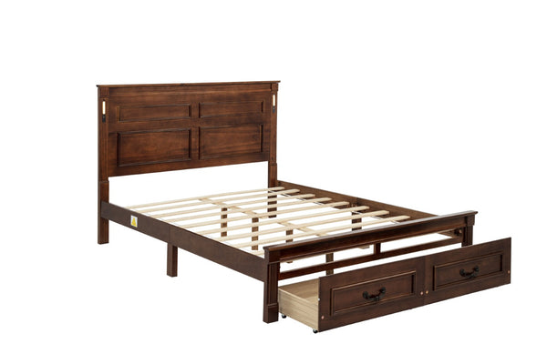 English Elm Queen Farmhouse Pinewood Storage Bed with Led Lighting Usb Charging and Panel Headboard Walnut W504P391016