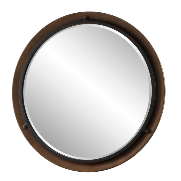 Uttermost Porthole Rubbed Bronze Round Wall Mirror with Beveled Glass Focal Point