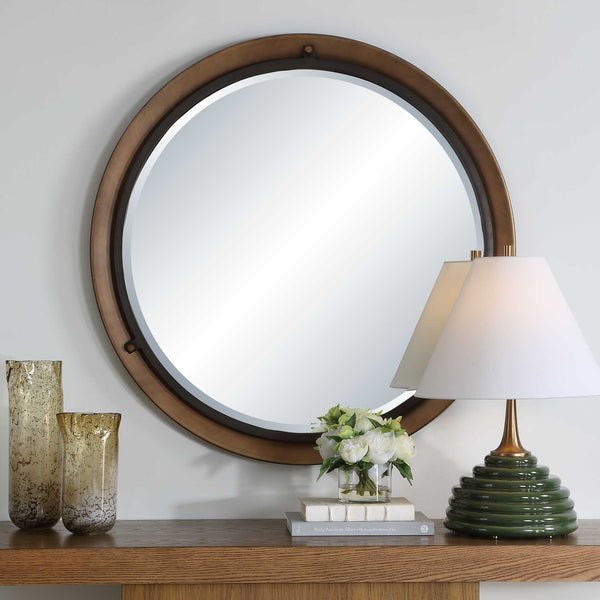 Uttermost Porthole Rubbed Bronze Round Wall Mirror with Beveled Glass Focal Point