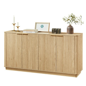 English Elm 63" Wave Front Sideboard with Four Door Storage for Living Room Hallway Bedroom Oak W1820P431360