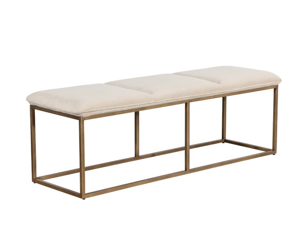 Sunpan ALLEY Bench - Elegant Burnished Brass Frame with Durable Piccolo Prosecco Fabric for Any Space 105517