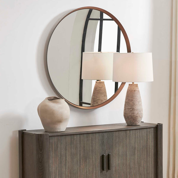 Uttermost Torrado Stainless Steel Bronze Round Wall Mirror for Living Room or Entryway