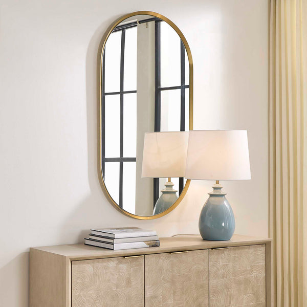Uttermost Torrado Antique Brass Oval Wall Mirror Stainless Steel Entryway Accent