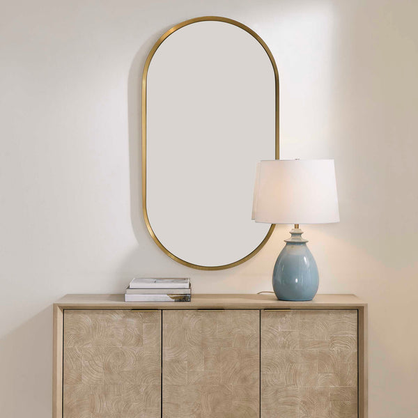 Uttermost Torrado Antique Brass Oval Wall Mirror Stainless Steel Entryway Accent