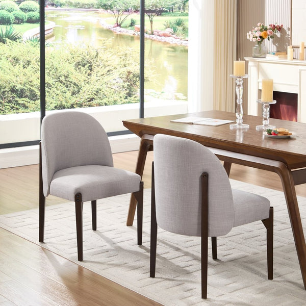 English Elm Wooden Wingback Dining Chairs Upholstered Farmhouse Modern Set with Lumbar Support Grey W3244P429256