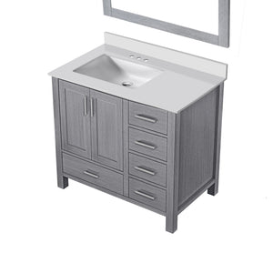 English Elm Distressed Grey Bath Vanity Set With Cultured Marble Top, Storage, And Matching 34" Mirror - Style Up! B2731S00784