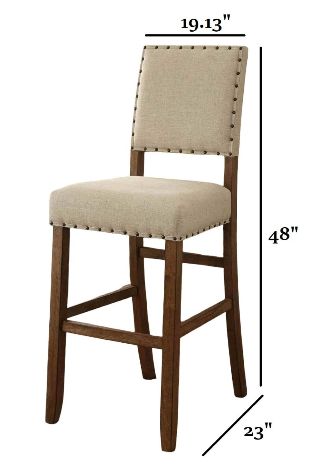 English Elm Rustic 2Pc Bar Chair Set With Padded Seats, Nailhead Trim & Oak Finish For Cozy Dining Spaces B2741P408892-GIGA